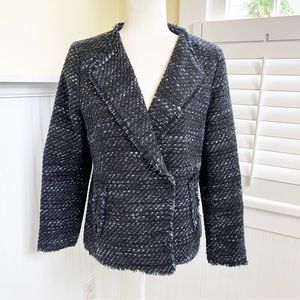 Talbots Black & Blue Sparkle Tweed Snap Front Blazer Jacket Size 6